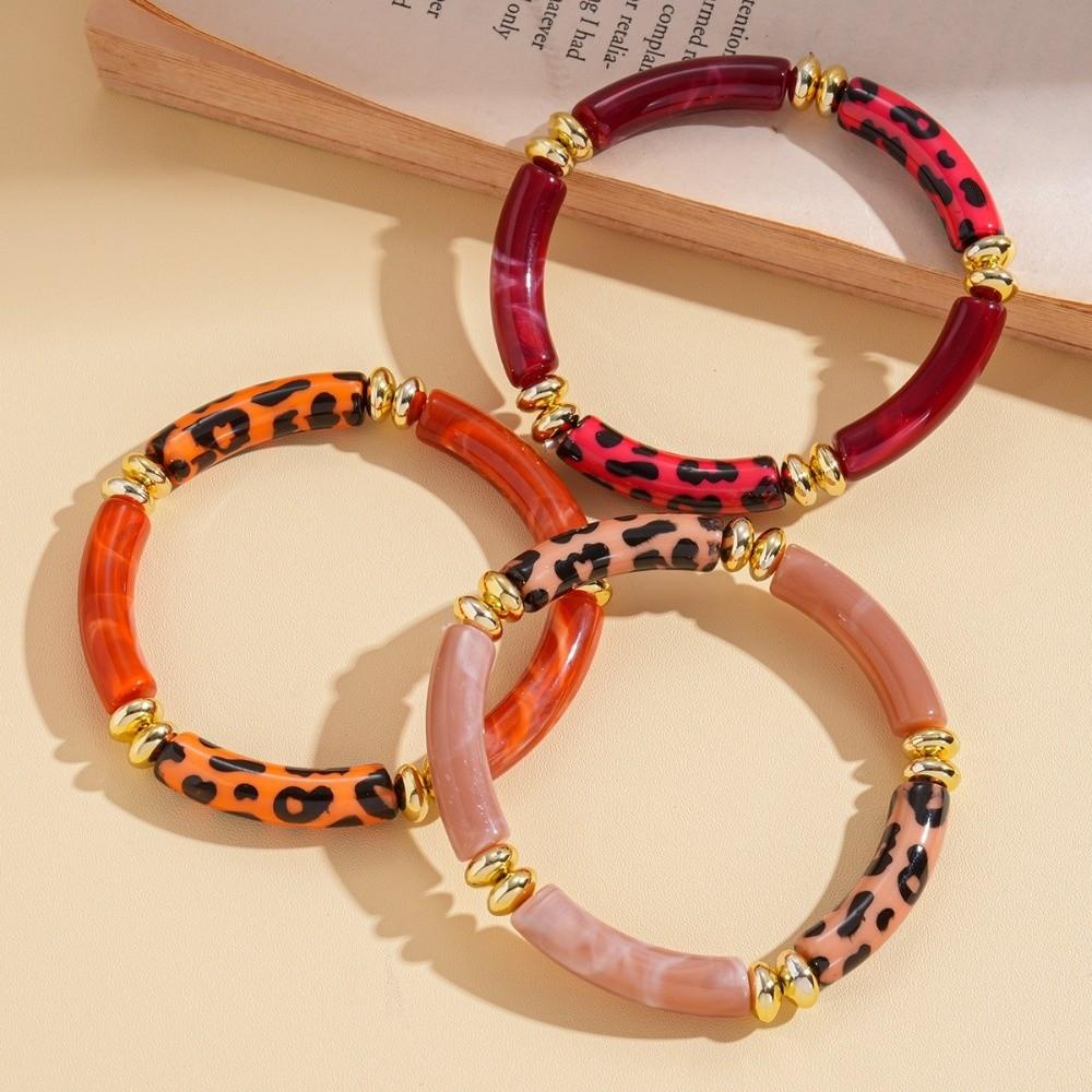 Leopard Print Leopard Acrylic Bracelets Acrylic Curved Tube Bangle Boho Acrylic Bracelets  Girls