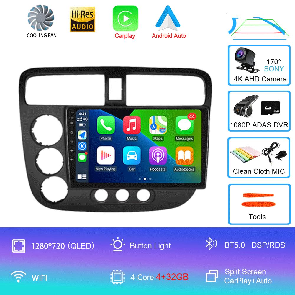 Car Radio Android 14 Carplay Auto Multimedia Player For Honda Civic 7 2000-2006 Navigation Autoradio GPS Stereo 2din Head Unit
