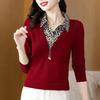 Western Style T-shirt Ladies Fake Two-piece Blouse Long-sleeved Mother Autumn Shirt Small Shirt Large Size Bottoming Shirt