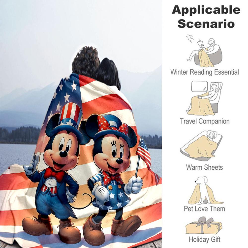 1pc Mickey Minnies Patriotic Celebration Outdoor Blanket, Soft And Comfortable Blanket, Casual Warm, Camping Travel Blanket, Birthday Gift. M714023
