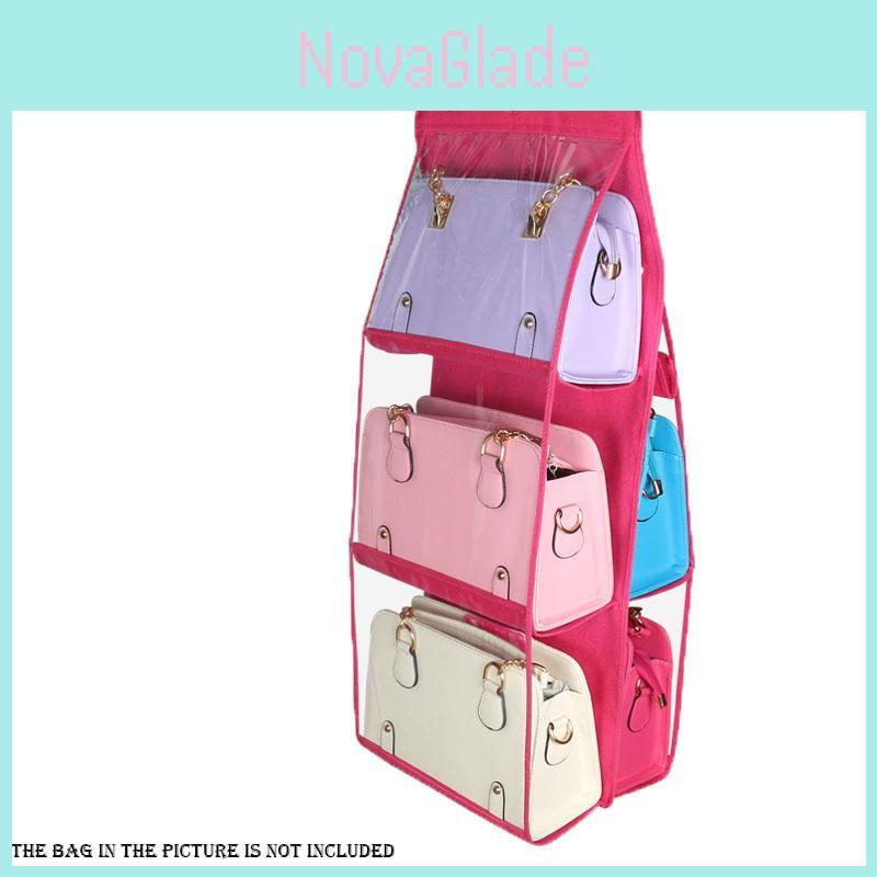 Top-quality 6 Pockets Clear Hanging Purse Handbag Tote Bag Storage Closet Organizer