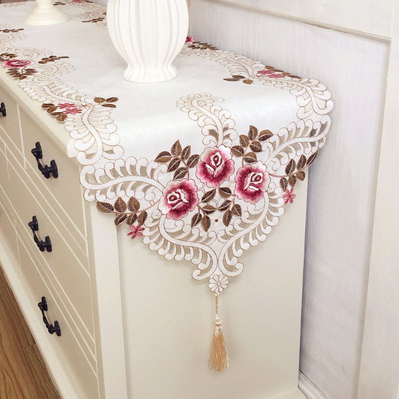 Настольный бегун, зеленый настольный флаг, топ с цветочной вышивкой, элегантный европейский кружевной пасторальный домашний декор, дорожки, салфетки для стола 40*145cm