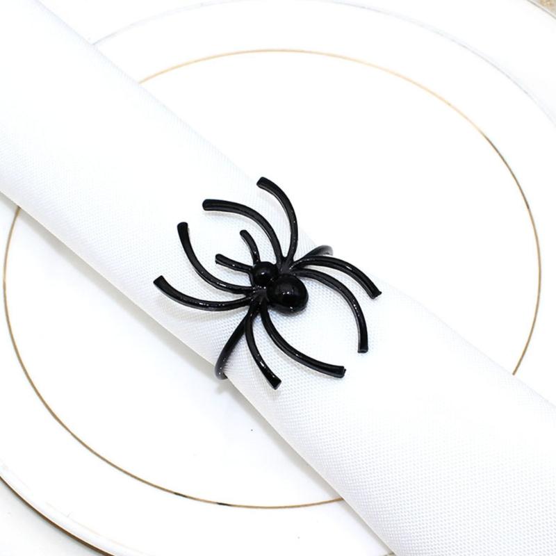 Pack of 6 Elegant Spiders Designs Napkin Rings Holders Halloween Kitchen Decoration With Rustproof Metal Finish
