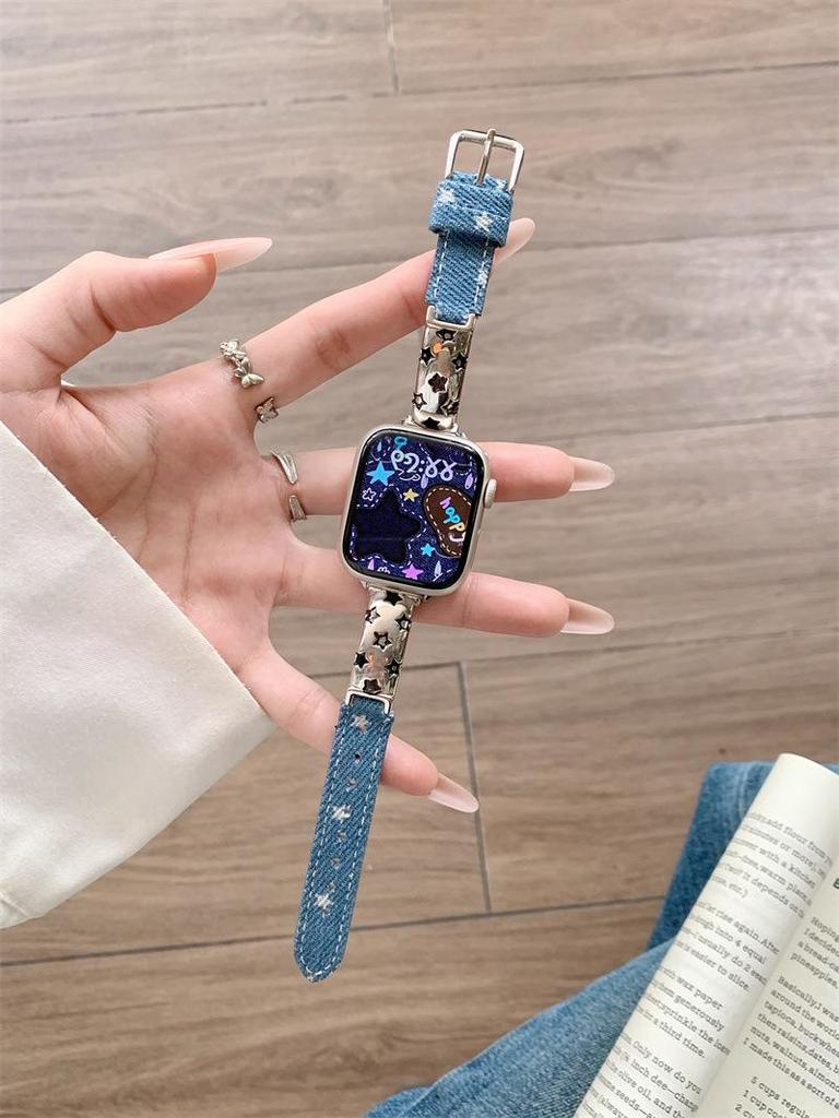 Star Denim Watch Strap for Apple 11th Gen, Huawei GT6, and Xiaomi 9 Pro Female Models
