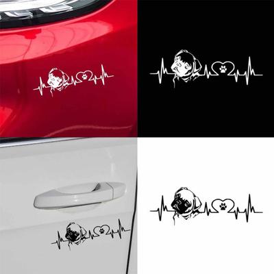 Schöner Mops-Hund-Auto-Fahrzeug-Herzschlag-reflektierender Fenster-Körper-Aufkleber-Abziehbild-Dekor