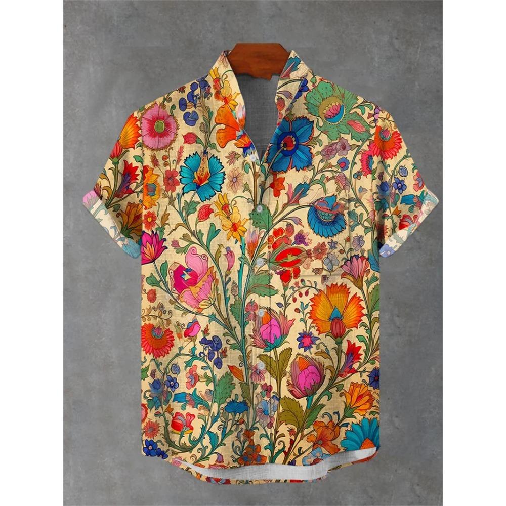 Modisches Luxus Tropenstil Hawaiianisches Hemd 3D Digitaldruck Herren Kurzarm Kragenhemd