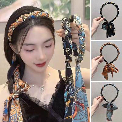 Frauen Mädchen Blumenmuster Bänder Haarreif Geflochtenes Stirnband Langes Band Haarband