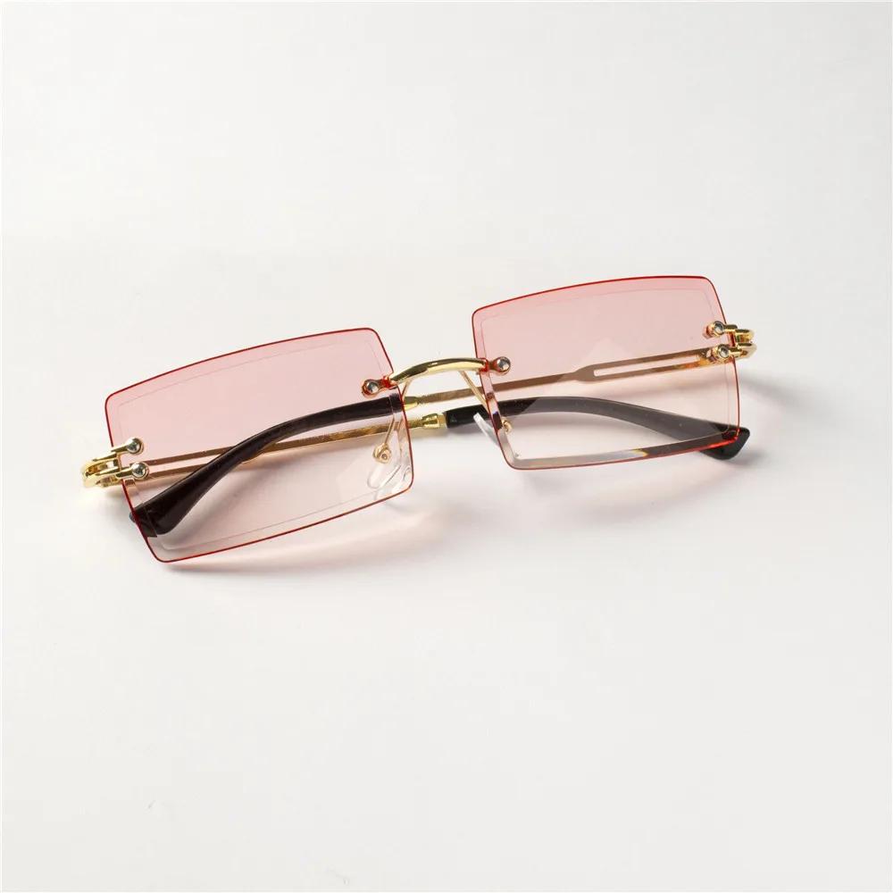 5PCS Fashion Rimless Sunglasses Women Trendy Small Rectangle Sun Glasses Summer Traveling Style Brown Shades for Men