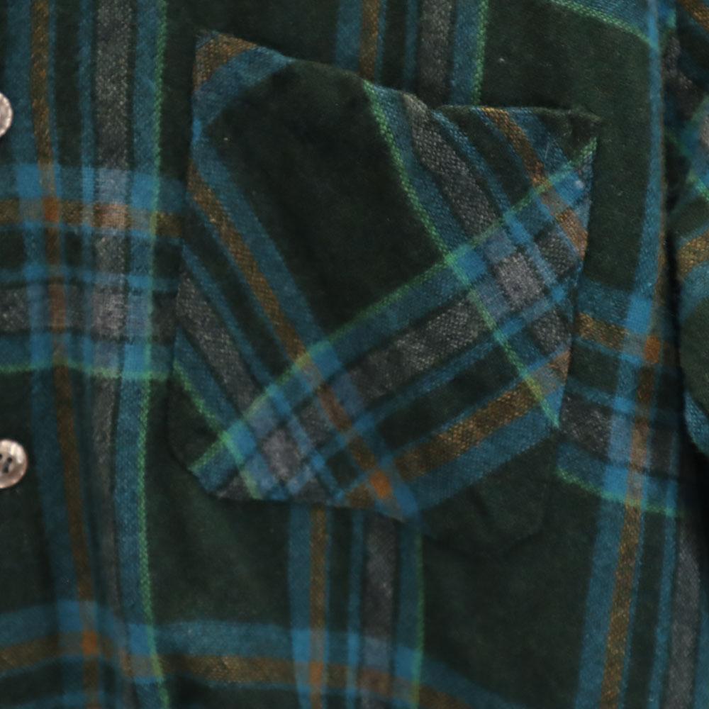 VINTAGE 70s wool blend Check Pattern Long sleeve Open collar shirt Men's Used