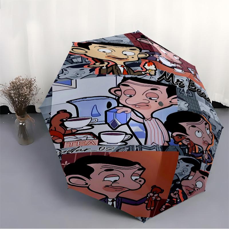 1PC Mr Bean Automatic Open/Close, 8-Rib Durable Frame Compact Travel Umbrella for Men & Women S1222046