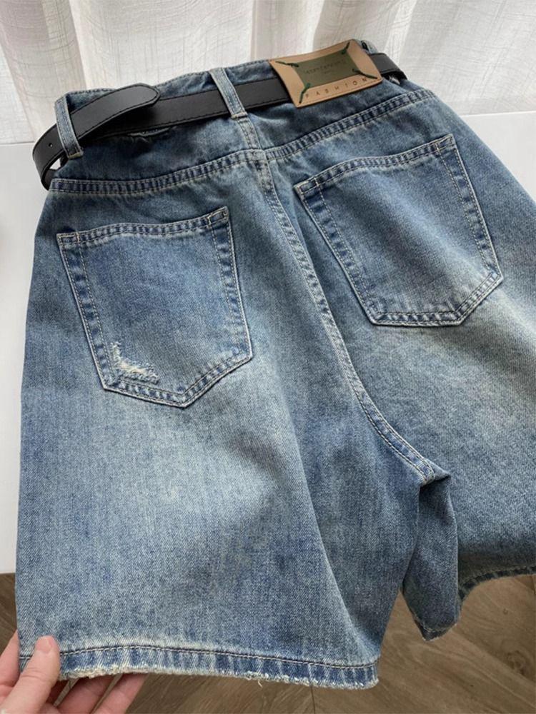 Plus Size High-Waisted Ripped Denim Shorts for Women - Summer Loose Slimming Wide-Leg Style