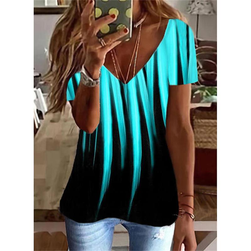 Women's 3D Printed T-shirt, Short-sleeved V-neck Street Casual Wear, Large Size Long-sleeved Top