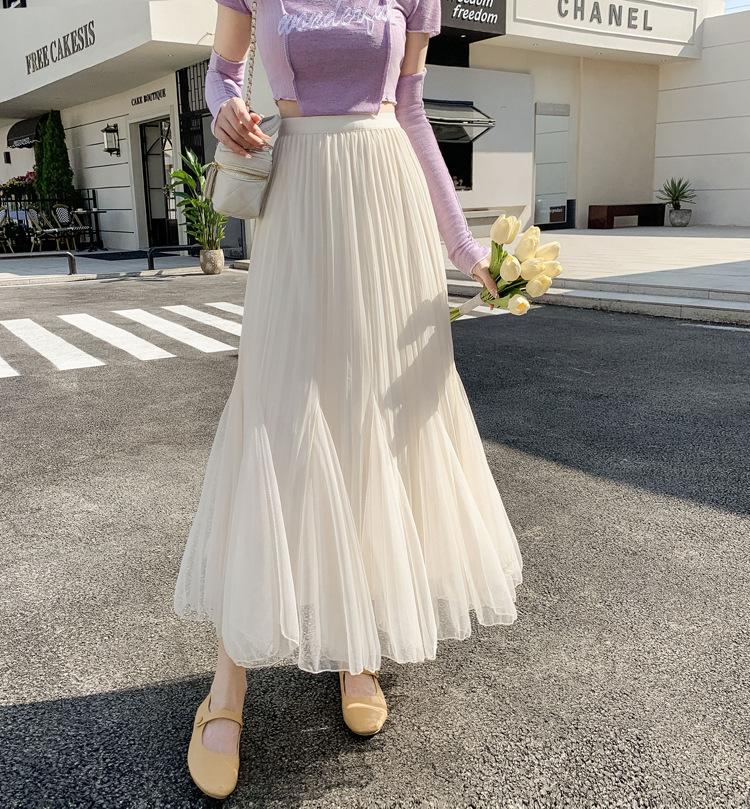 Spring Summer Women Mesh Half Length Skirt Women's Elastic High Waist Skirts Long Mermaid Female Bottoms for Slim Women