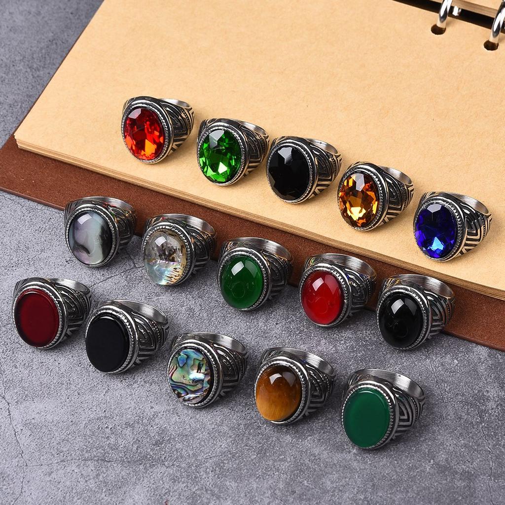 Men's Trend High Quality 316LStainless Steel Onyx Stripe Rings Classic Vintage Fashion  Eco-Friendly Material