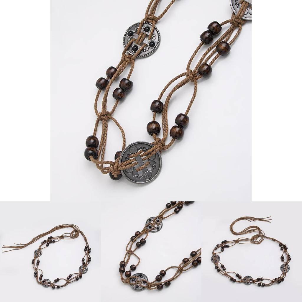 Bohemian Waist Rope Handmade Cotton Linen Ethnic Belt For Summer Vacation Casual Outfits