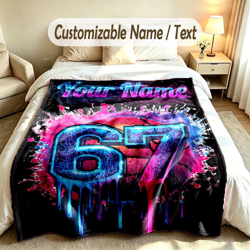 Neon Theme Custom Blanket Personalized Name & Text Customized Soft Warm Throw Blanket Home Decor