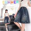 Summer Children Girls Denim Shorts Butterfly Junior Girls Loose Jeans Loose Elastic Waist Kids Teens Girls Shorts