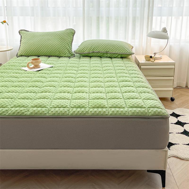 Solid Color New Massage Bean Fleece Sheet, Skin-friendly and Warm Bedding, Mattress Protector, Anti-slip Bed Cover