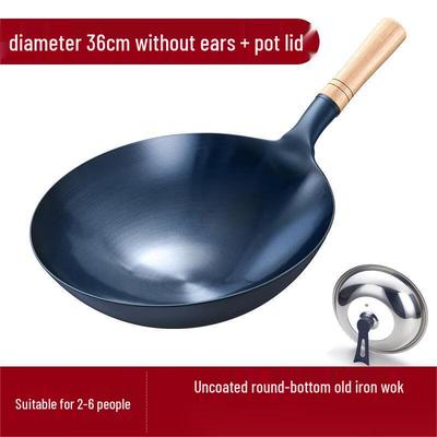 San Jia Long 36cm Roasted Blue Wrought Iron Wok