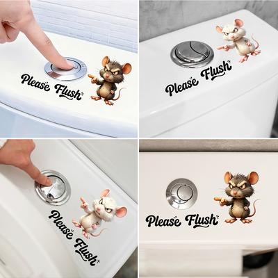 Funny Cartoon Mouse Toilet Reminder Sticker - Self-adhesive and Removable for Bathroom Toilet Water Tank Decoration.