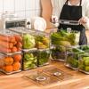 Refrigerator Storage Box with Handle Easy Pull Out Organizer Dry Wet Separation Date Timer Freshness Preservation Container