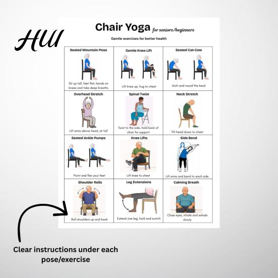Office Worker Exercises 3Pcs Chair Yoga Poster Set for Seniors Low Impact Stretching Exercise Beginner to Advanced Chart Elderly Seated Morning