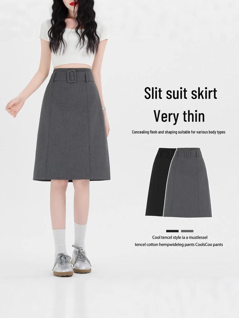 Elegant Gray High-End Midi Skirt: Women's Slim-Fit A-Line for Spring/Summer