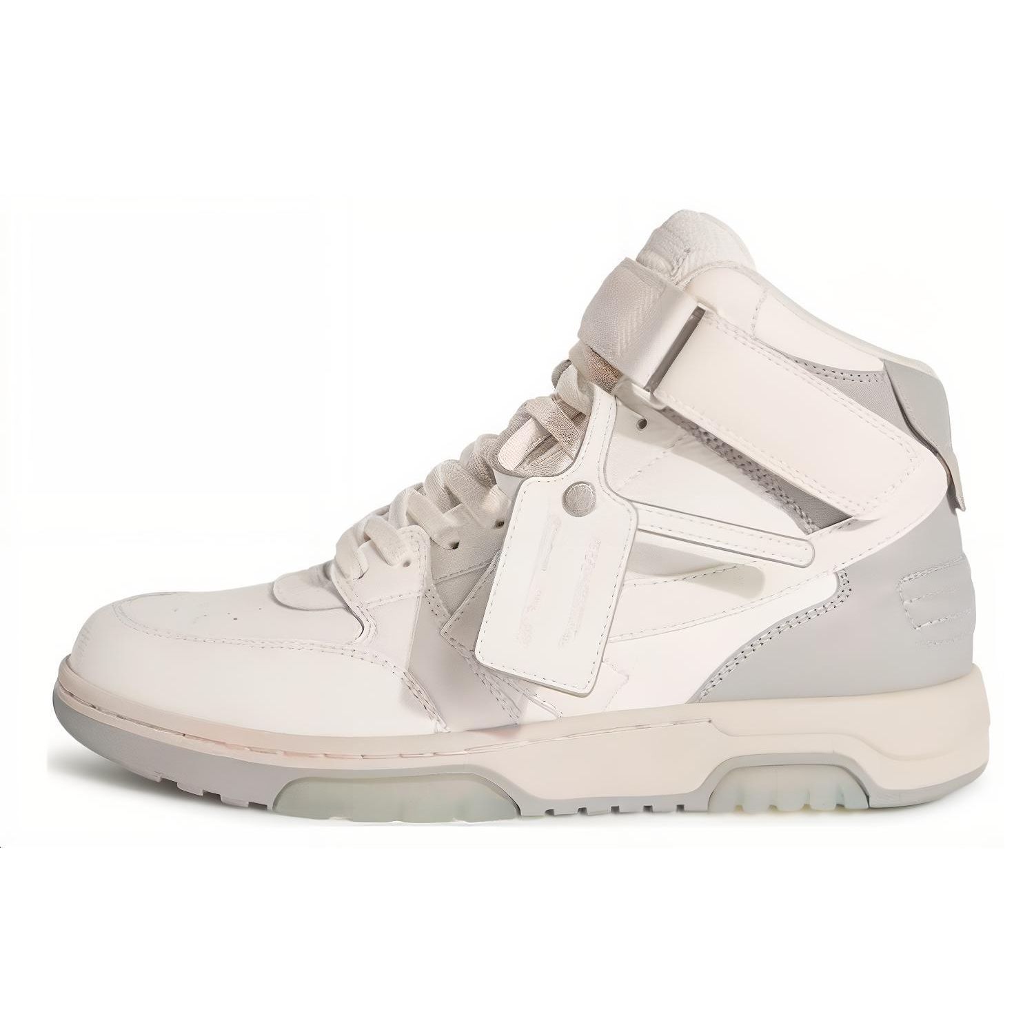 

Off-White Кожаные минималистичные универсальные повседневные кроссовки-хайтопы Out Of Office Мужские кроссовки Бело-серые OMIA259F23LEA0050106 40