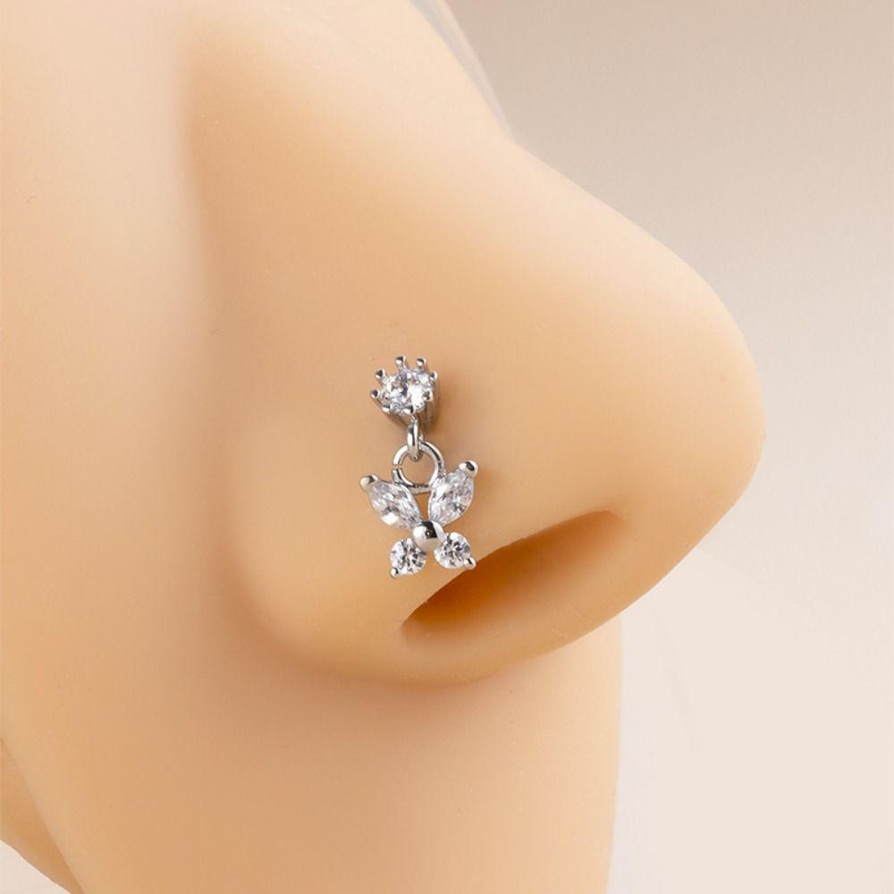 Mode Edelstahl Piercing Nasenstecker Kristall Zirkon Goth Schmetterling Anhänger Nasenring L Schraubstange Pierc Körper Schmuck Damen