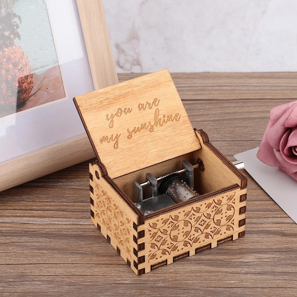 Hand Crank Carved Plywood Music Box Wooden Engraved Musical Toy Crafts Kid Gift Home Decor (#1)