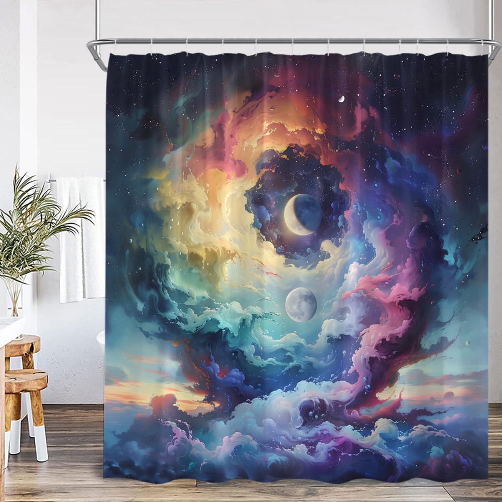 Fantasy Sky Meteor Shower Curtain Full Moon Space Universe Forest Cloud Magic Astrology Polyester Bath Curtain Decor With Hook