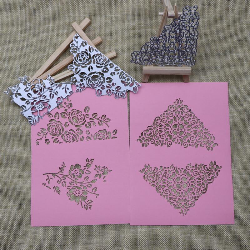 Metal Cutting Dies 3pcs Triangle Flower Border Set Diy Scrapbooking Photo Album Paper Card Crafts