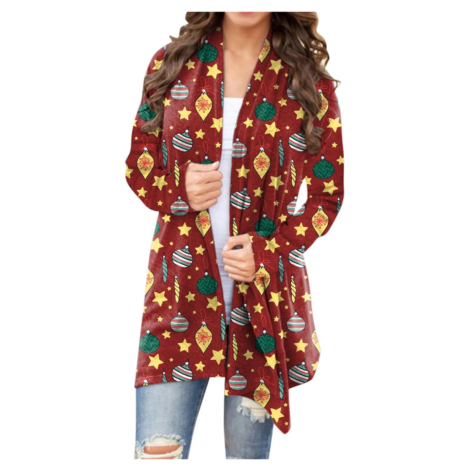 

Женский Рождественский Снеговик с открытым передом и длинными рукавами, свободный кардиган со струящимся подолом XXXL винный