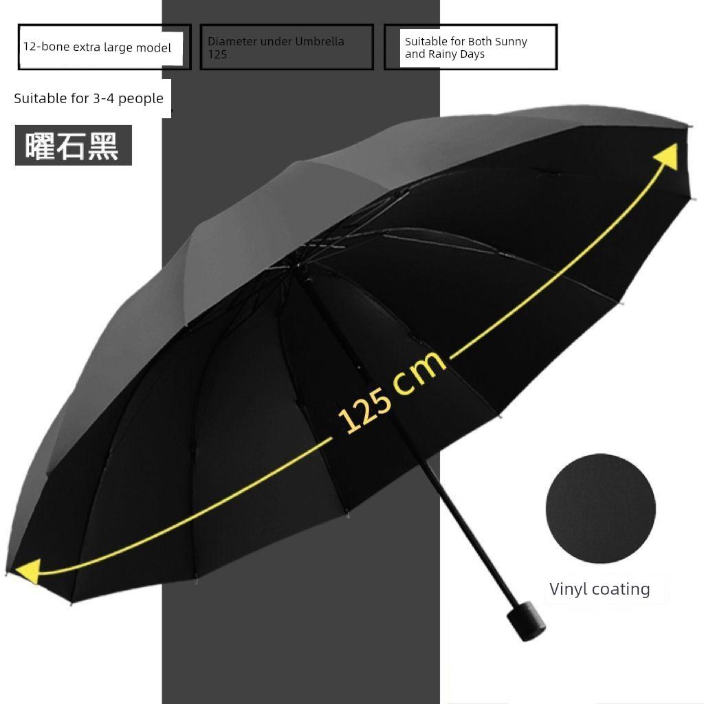 Black Vinyl Folding Umbrella, Thickened and Reinforced, Uv Protection, Extra Large Size for Men and Women, 70% off Large Sun and Rain Umbrella, Large