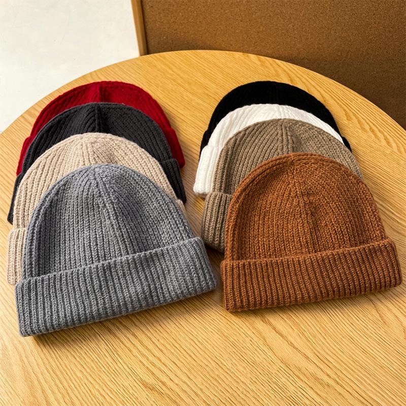 Winter All match Warm and Ear protecting Solid Color Light Plate Knitted Hat with Big Head Circumference and Face Shaping Small Cold Hat