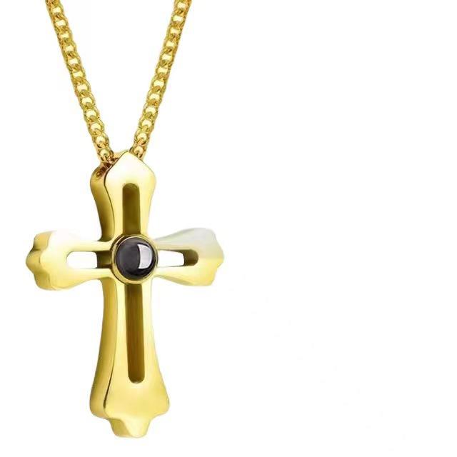 Multilingual Projection Necklace: Customizable Titanium Steel, Non-Fading, with Color Photo Engravings