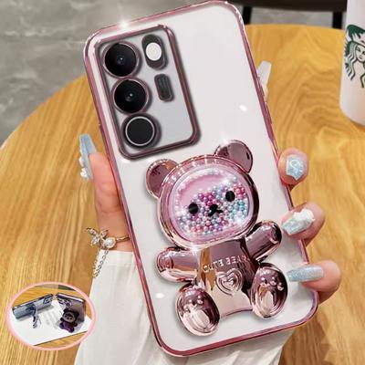 Glitter Plating Bear Stand Phone Holder Case For Xiaomi 13T 12T 14 Ultra Redmi Note 13 12 Pro Plus 13C 12C Cover