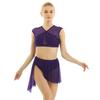 Tanzkleid für Damen, asymmetrisches Mesh-Ballett, lateinamerikanische Tanz-Outfits, überkreuzte Crop-Tops und kurzer Rock