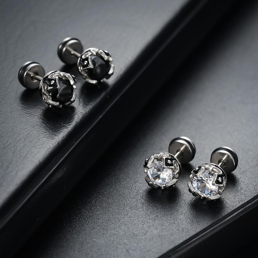 Hip Hop Men Titanium Steel Non-Fall Stud Earrings Retro Black Zircon Crystal Earrings Fashion Women Jewelry Accessories