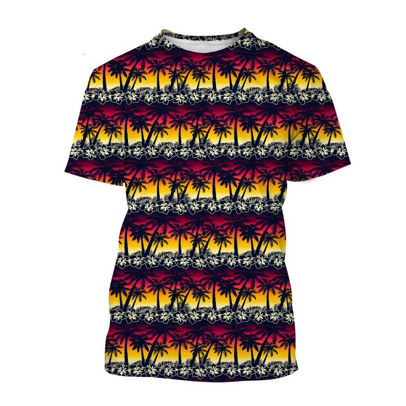 Hawaiian Style T-Shirts Palm Tree Pattern 3D Print Men Women Short Sleeve T Shirt Oversized Harajuku Y2k Tees Man Tops Clothing