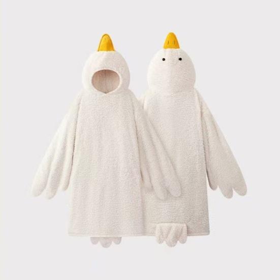 1 set Gåsfiltshoodie, Unisex Tecknad Pyjamas Set, Överdimensionerad Mjuk Varm Bodysuit med Gul Näbb Design, Vinterfest Sovkläder för Vuxna Barn