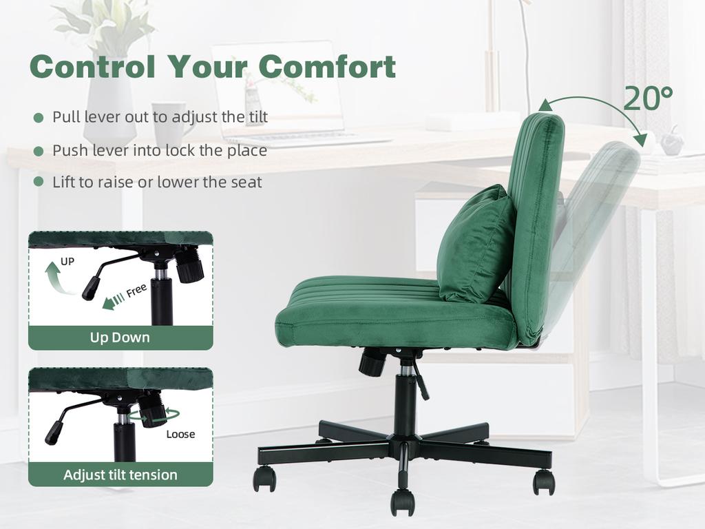 Modern Office Chair – Height-Adjustable Swivel Chair without Armrests with Quiet Casters & Cushion – Fabric Office Chair for Study & Living Room