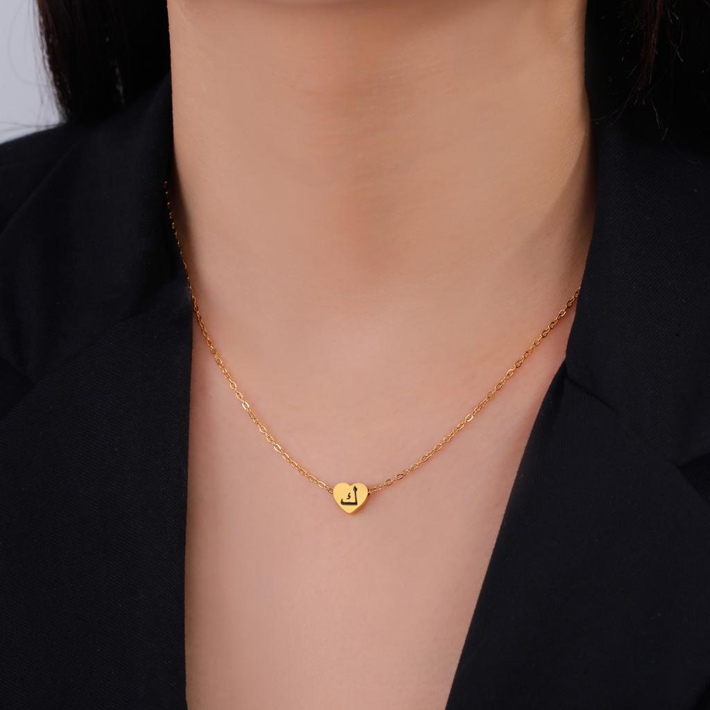 Cazador Arabic Letter Mini Heart Necklace for Women Stainless Steel Arab Alphabet Pendant Choker Chain Necklaces Jewelry 2026