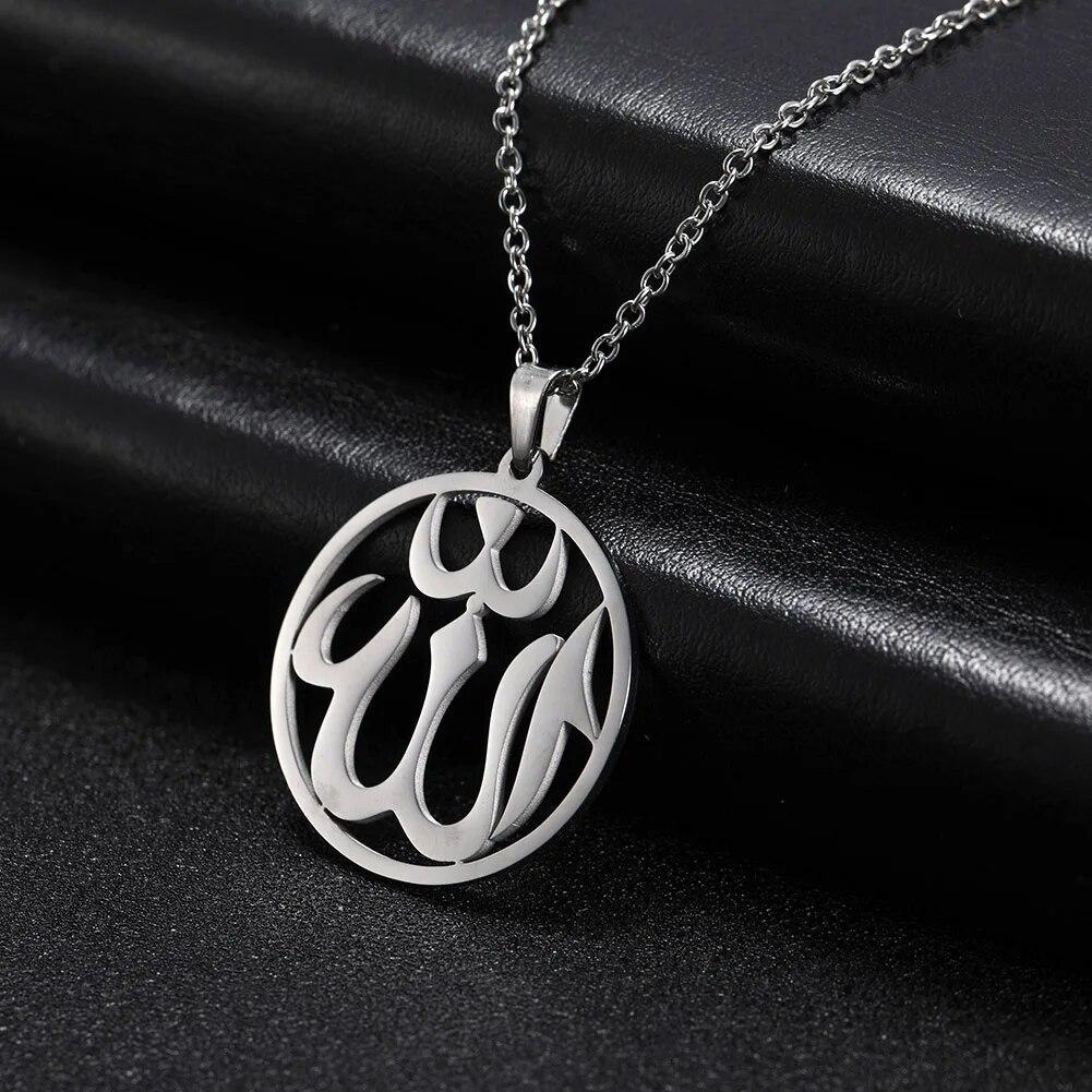Skyrim Islamic Quran God Allah Necklace Women Stainless Steel Gold Color Muslim Arabic Pendant Necklaces Jewelry Religion Gift