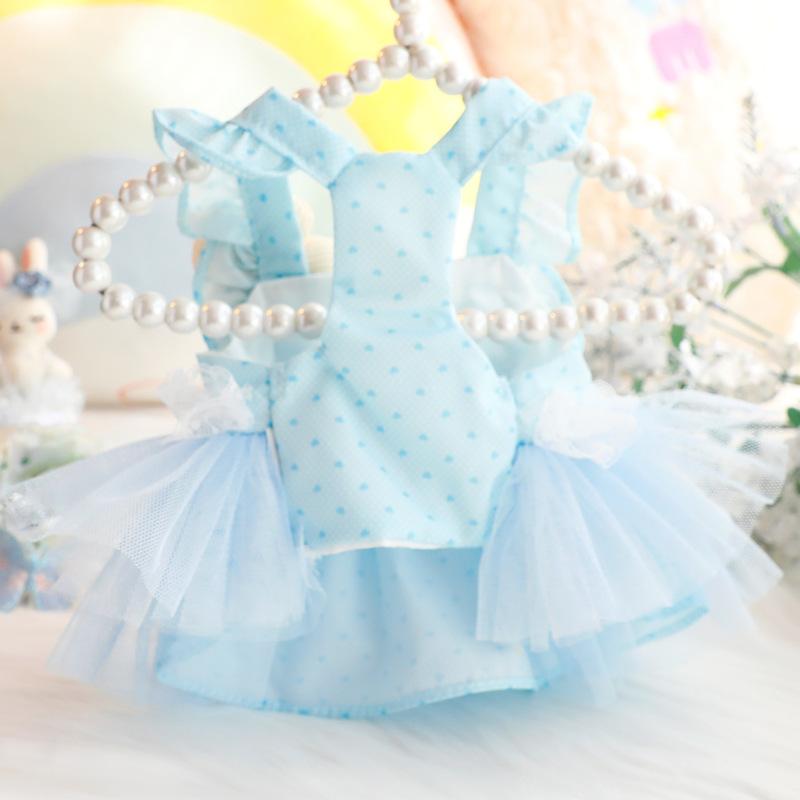 Cute Fashion Spring Summer Thin Dog Clothes Cat Princess Dress Fresh Blue Fluffy Skirt Pet Outfit for Small Dogs Bichon