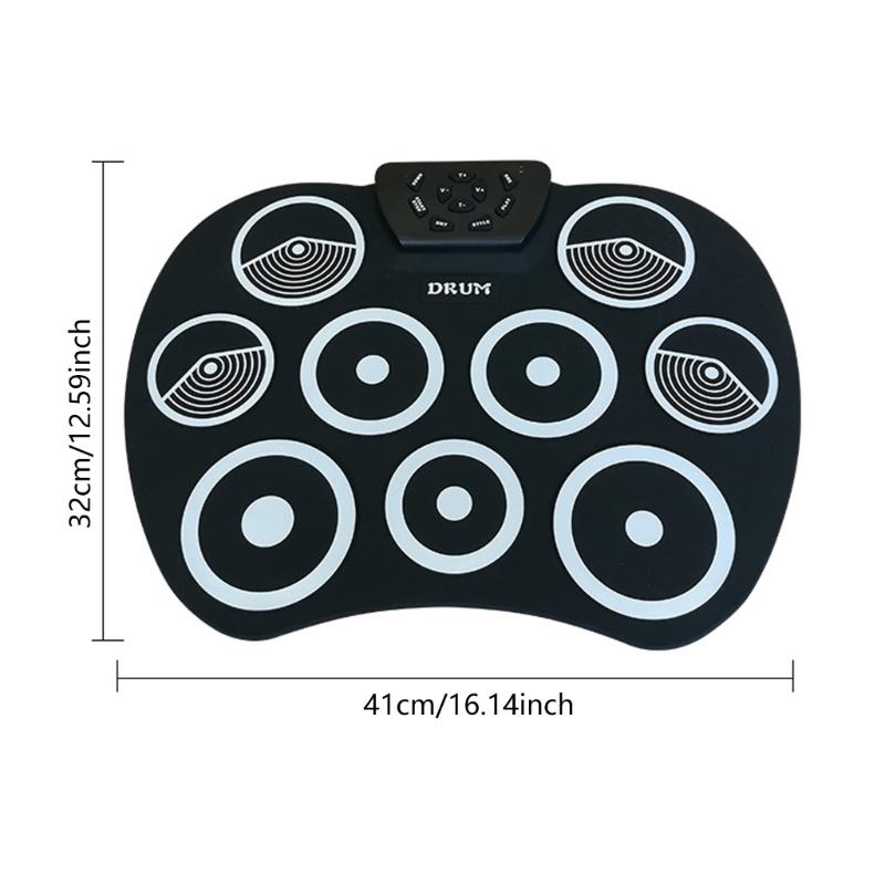 Electronic Drum Pads, 9 Pads Rolls Up Practice Drum Set Built-in Speaker and Headphone Jacks, Drum Sticks and Drum Pedal