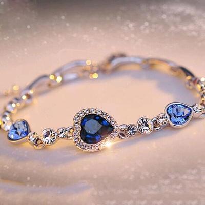 Hottest Womens Ladies Crystal Rhinestone Bangle Ocean Blue Bracelet Chain Heart Jewelry Jewelry Gift