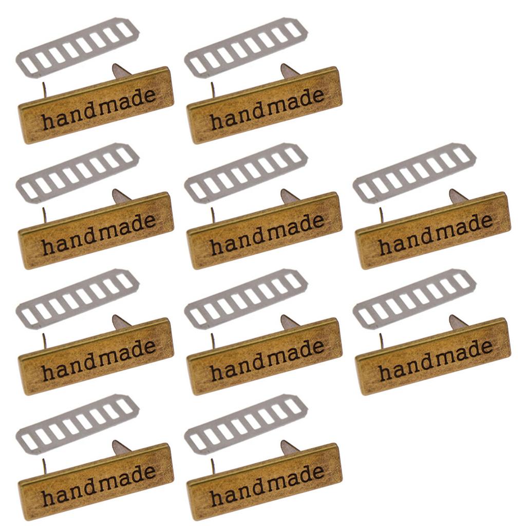 10pcs Metal Handmade Labels Tags for Clothes Jeans Shoes Bags Garment Rectangle Hand Made Printed Label DIY Sewing Craft