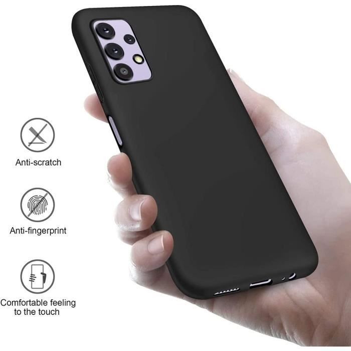 Coque Silicone - BOOLING - pour Samsung Galaxy A32 5G - Noir - 2 Verres Trempés - Protection Caméra Arrière