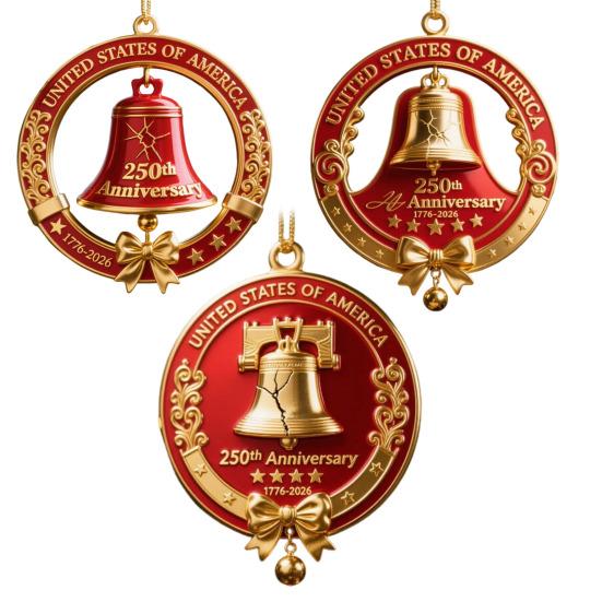 3Pcs Christmas Tree Pendant U.S. 250th Anniversary Bell Ornament Festive Atmosphere Creators with Hanging Rope